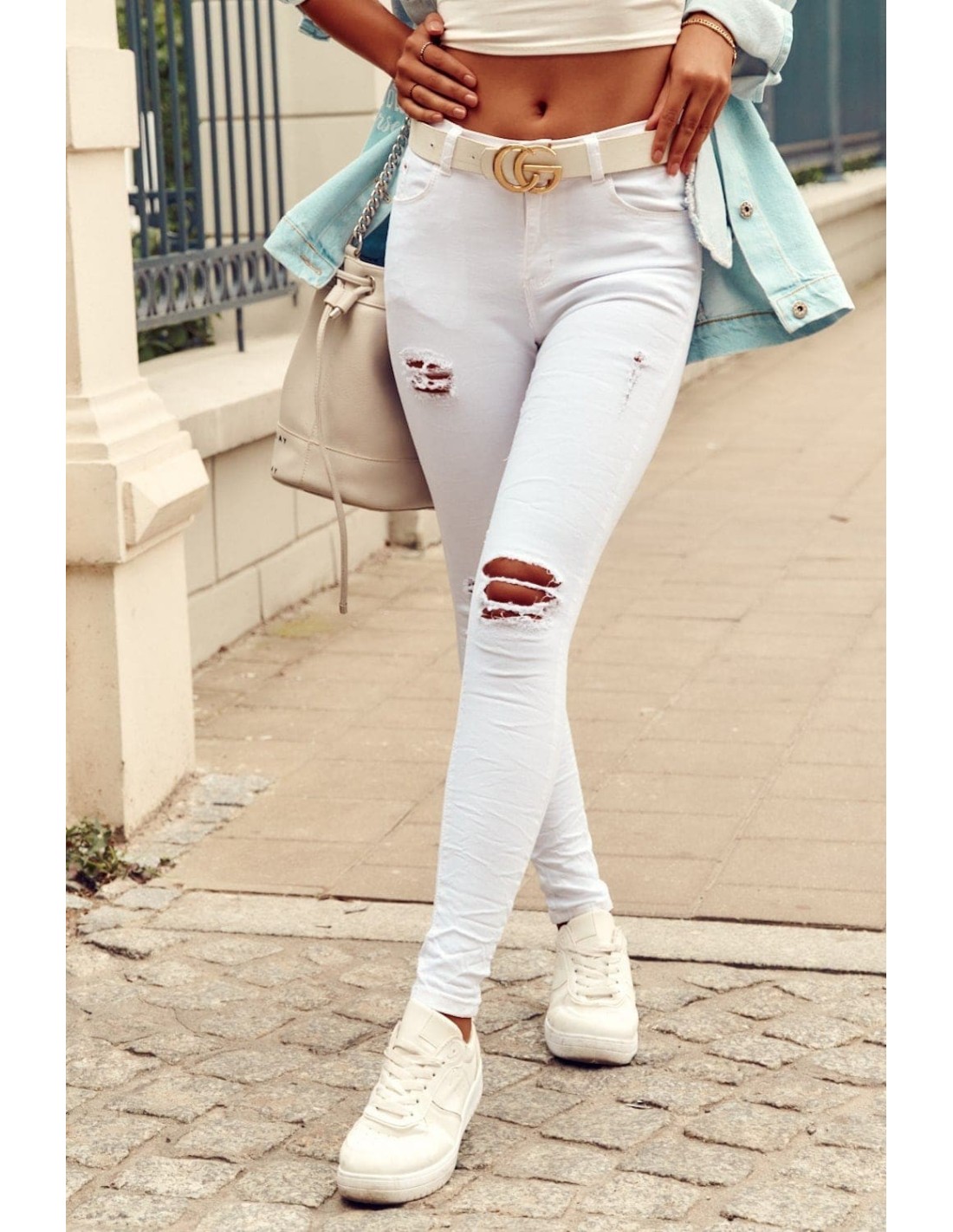 White jeans with holes 0530 - Online store - Boutique